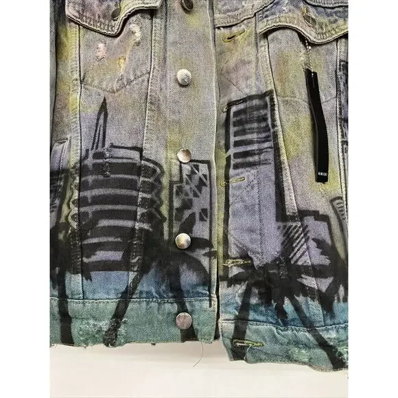 NEW Sz M Medium Mens Amiri Los Angeles Indigo Denim Airbrush "Hollywood" Jacket - Picture 6 of 11